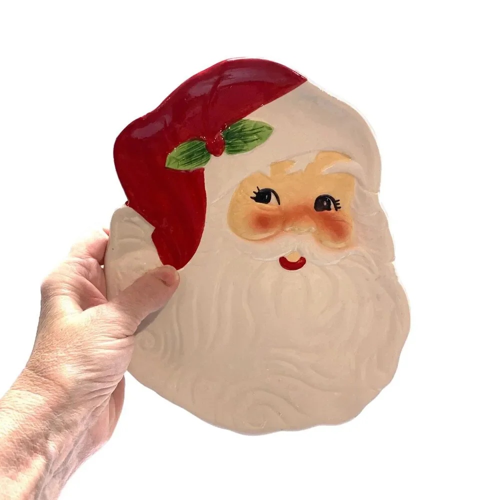 3D Mr. Christmas Santa & Mrs. Claus Mugs with Santa Face Dish 3-Piece Set